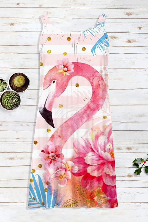 Pink Flamingo Fashion Print Sleeveless Dress