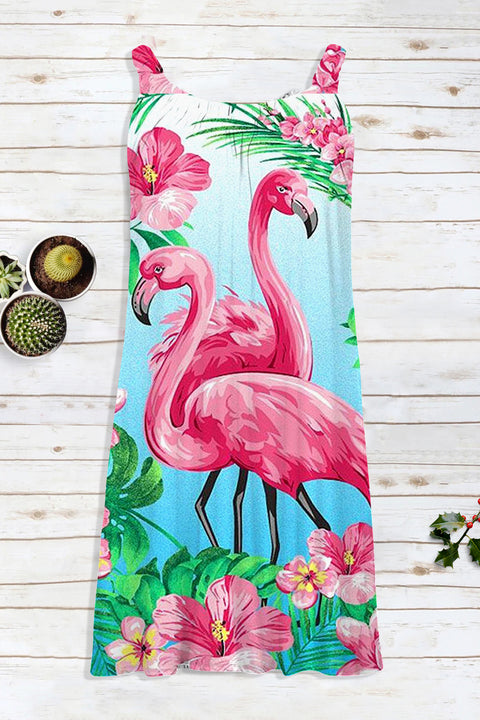 Pink Flamingo Fashion Print Sleeveless Dress