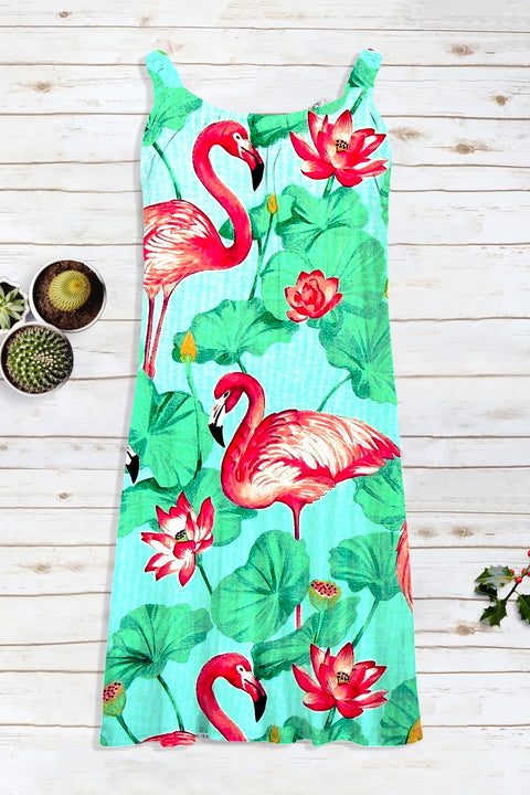 Pink Flamingo Fashion Print Sleeveless Dress