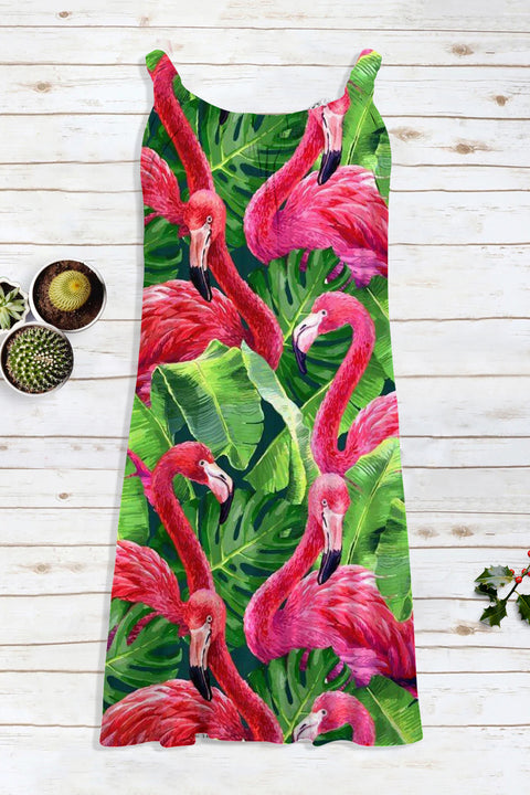 Pink Flamingo Fashion Print Sleeveless Dress