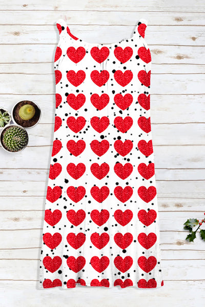 Red Heart Print Sleeveless Dress