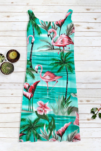 Spring/Summer Flamingos Coconut Tree Beach Sleeveless Dress