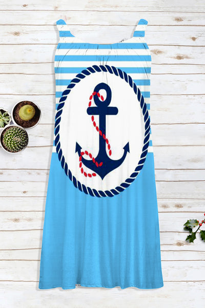 Beach Stripe Anchor Sleeveless Dress