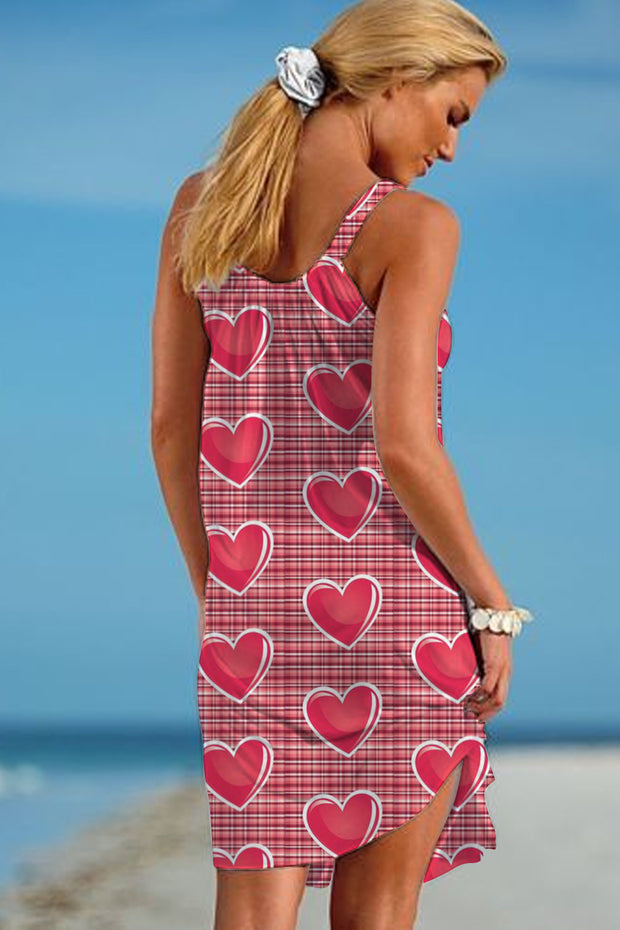 Heart-shape Print Beach Sleeveless Dress