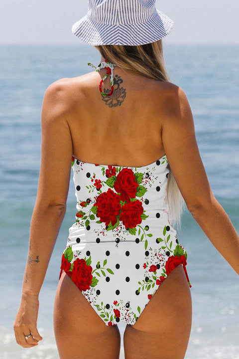 Rose Polka Dots Print Bikini Swimsuit