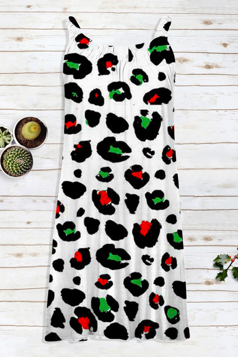 Red and Green Leopard Sleeveless Dress