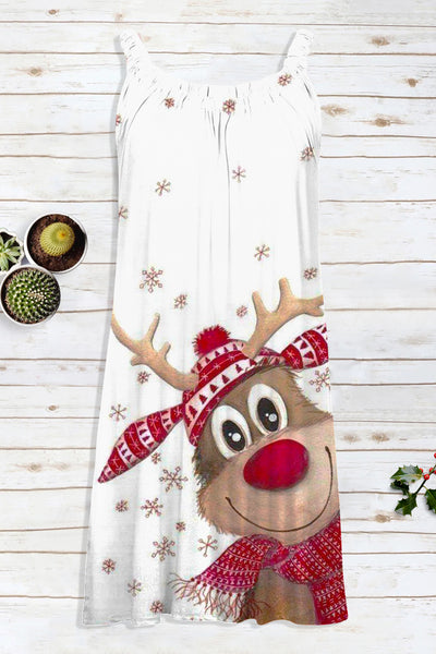 Christmas Reindeer Print Sleeveless Dress