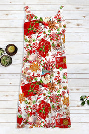 Christmas Candy And Santa Print Sleeveless Dress