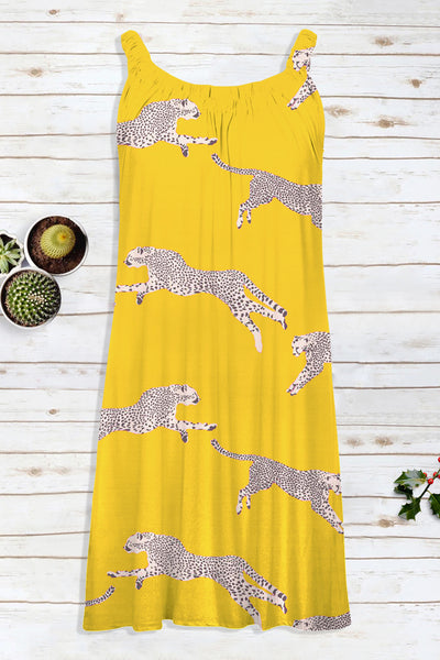Yellow Cheetah Print Sleeveless Dress