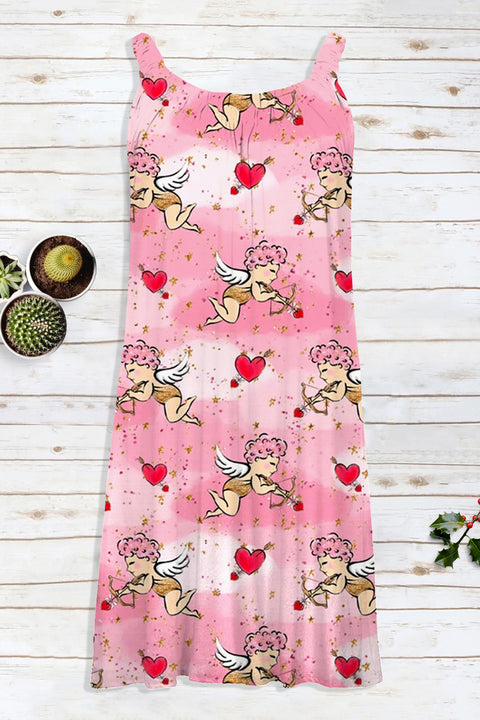 Pink Cupid Print Sleeveless Dress