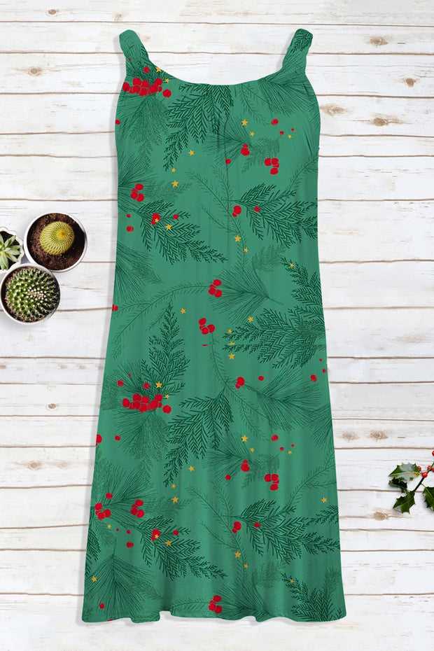 Christmas Berry Print Sleeveless Dress