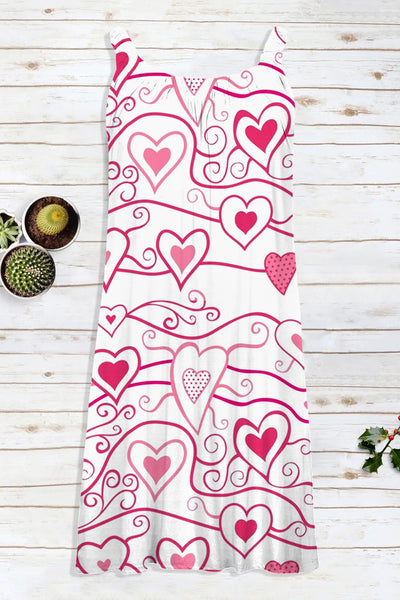 Love Pink Heart-Shaped Print Sleeveless Dress