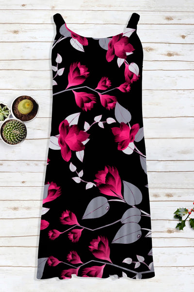 Fashion Print Flower And Leaf Beach Sleeveless Dress