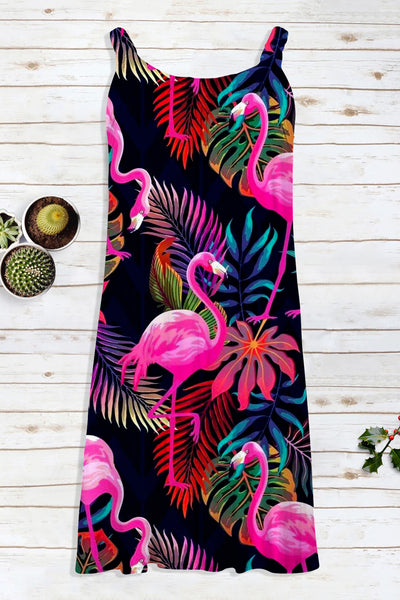 Flamingo Print Beach Sleeveless Dress