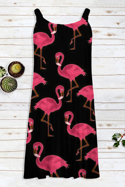 Pink Flamingos Black Beach Sleeveless Dress