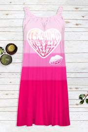 Pink Gradient Layer Love Sleeveless Dress