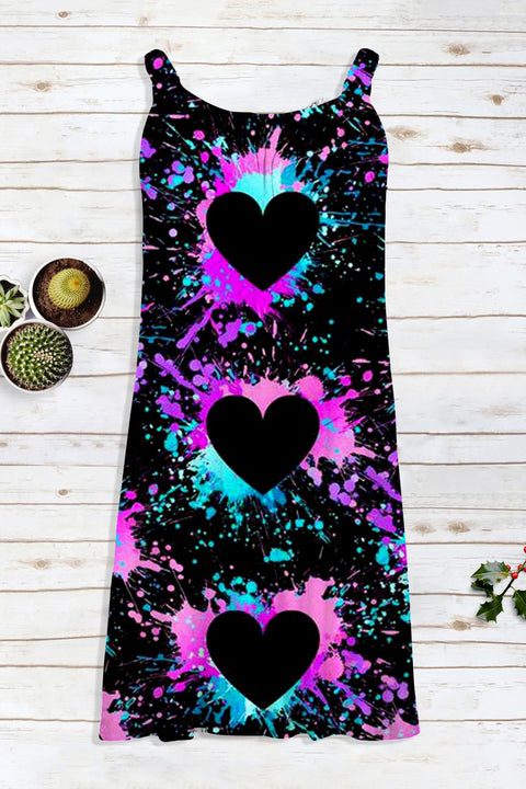 Splash-ink Love Heart Black Beach Sleeveless Dress