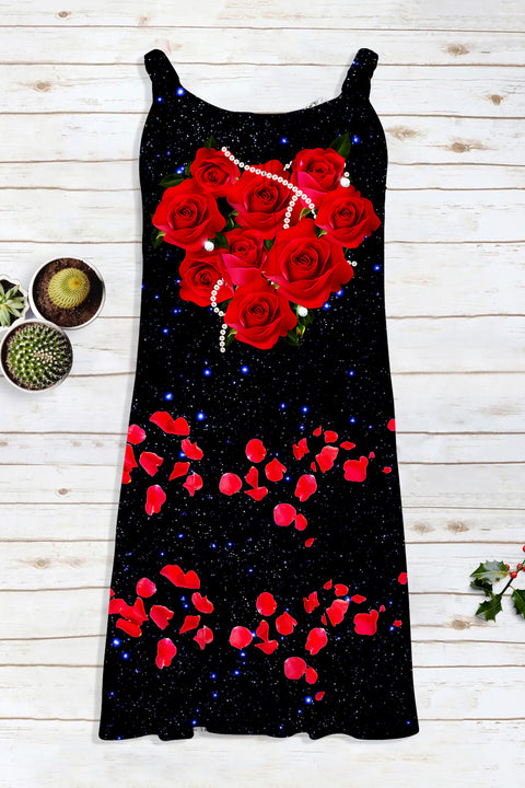 Blue Galaxy Pearl Red Rose Sleeveless Dress