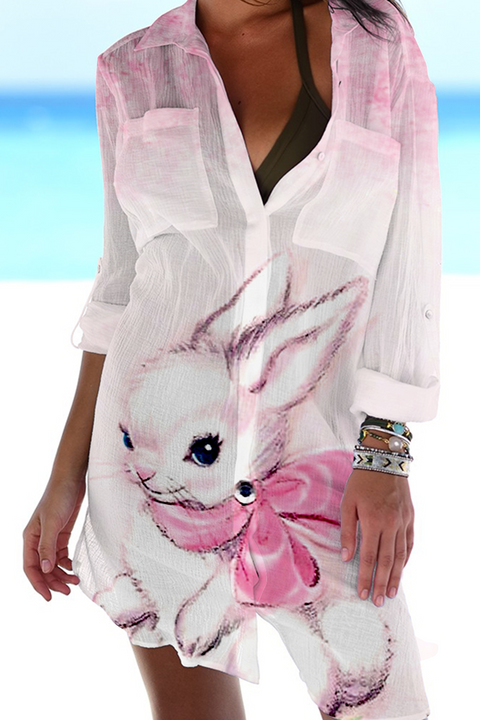 Easter Bunny Thinking Of You At Easter Print Patch Front Pockets Shirt