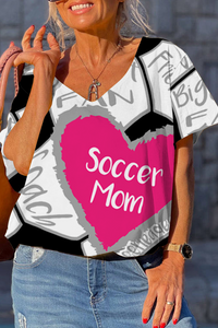 Soccer Mom In Heart Print Dolman Sleeves Tee