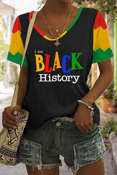 I Am Black History African American Black History Month Printed Short Sleeve T-shirt