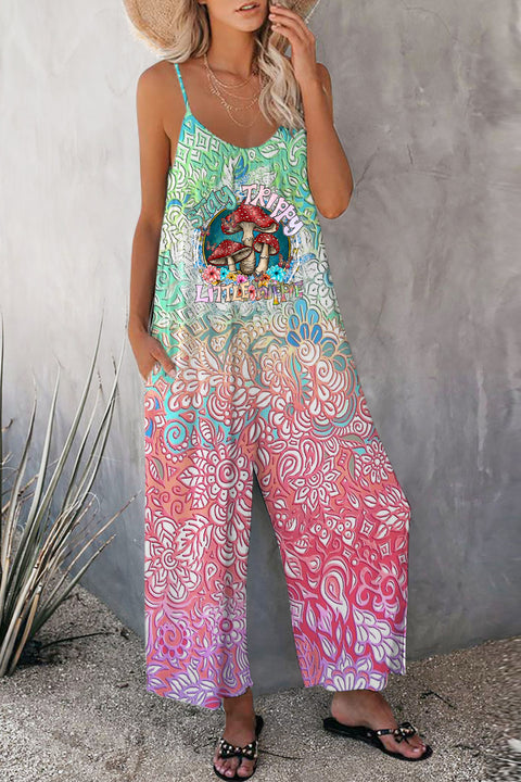 Stay Trippy Little Hippie Soul Flowers Boho Pattern Cami Jumpsuit