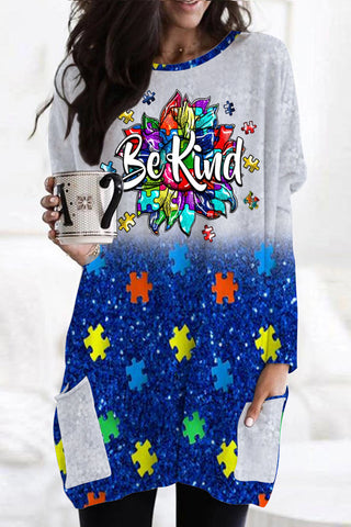 Be Kind Autism Awareness Print Tunic with Pockets