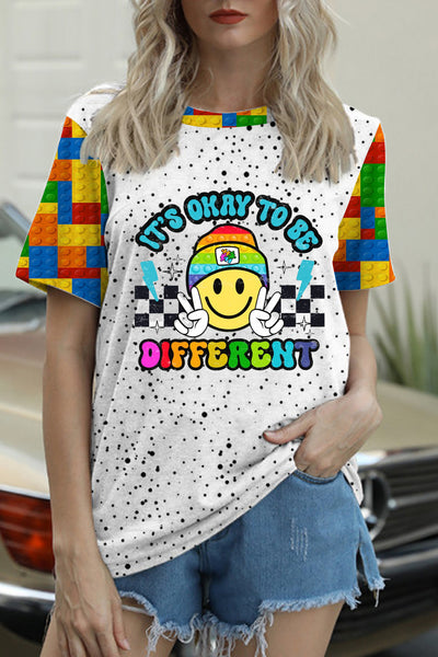 It's Okay To Be Different Autism Printed Round Neck T-shirt