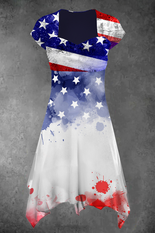 WOMEN\'S AMERICAN FLAG 1950S SHORT SLEEVE MIDI DRESS