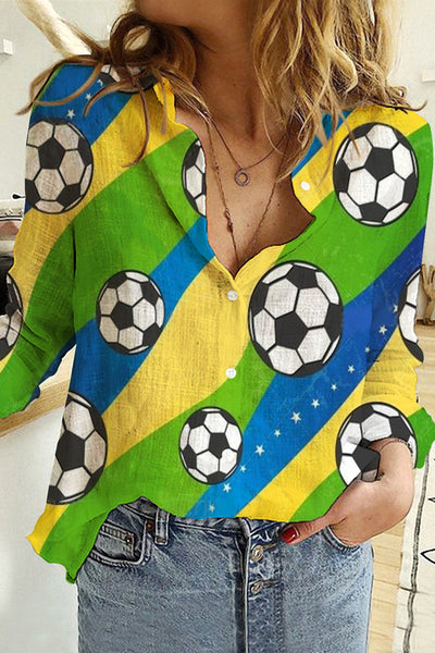 Yellow&Green Game Day Soccer Button Long Sleeve Shirt