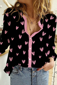 Love Heart-Shaped Print Long Sleeve Shirt
