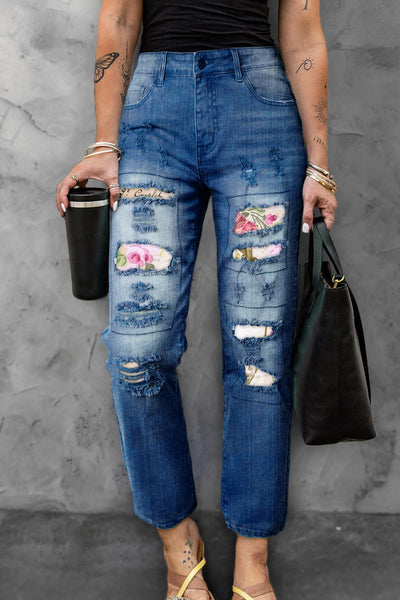 Horn Blowing Musical Instrument Bunny Ripped Denim Jeans