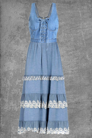 Women'S Vintage Denim Lace Patchwork Sleeveless Dress