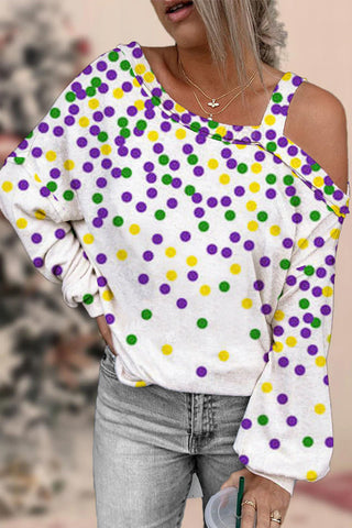 Mardi Gras Polka Colored Dots Off-Shoulder Blouse