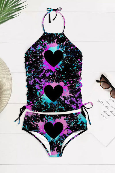 Splash-ink Love Heart Black Bikini Swimsuit