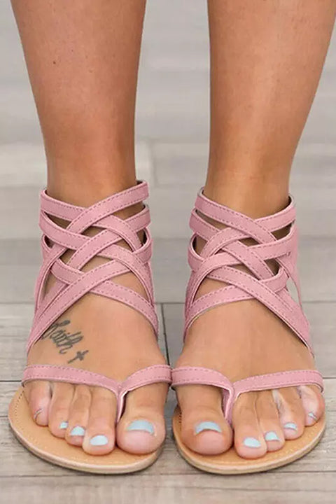 Summer Cross-Tied Zipper Flat Sandals