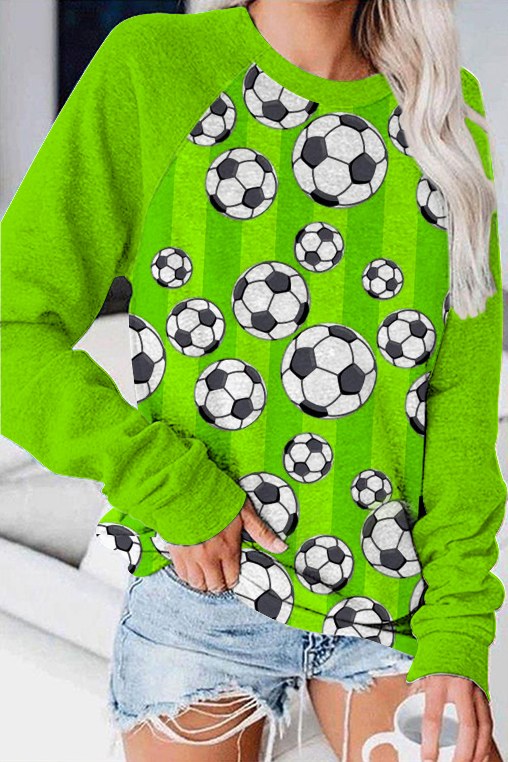 Striped Soccer Ball Mom Print Sweatshirt