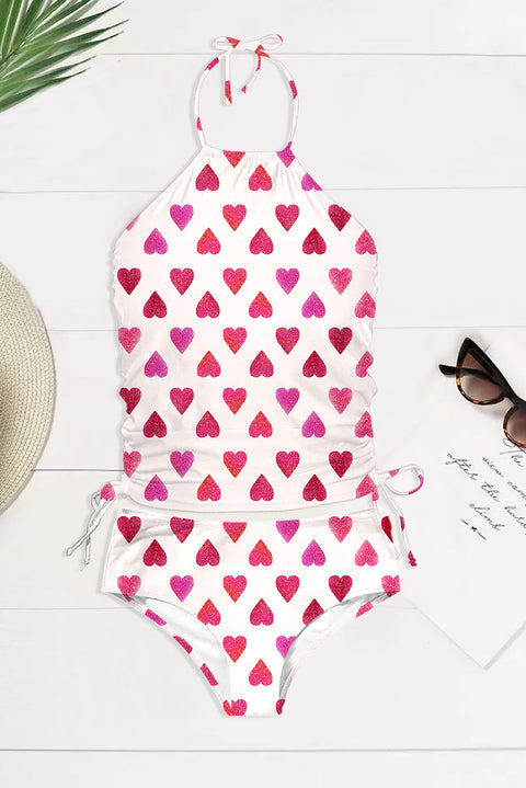 Full of Pink Love Print Halter Swimsuit