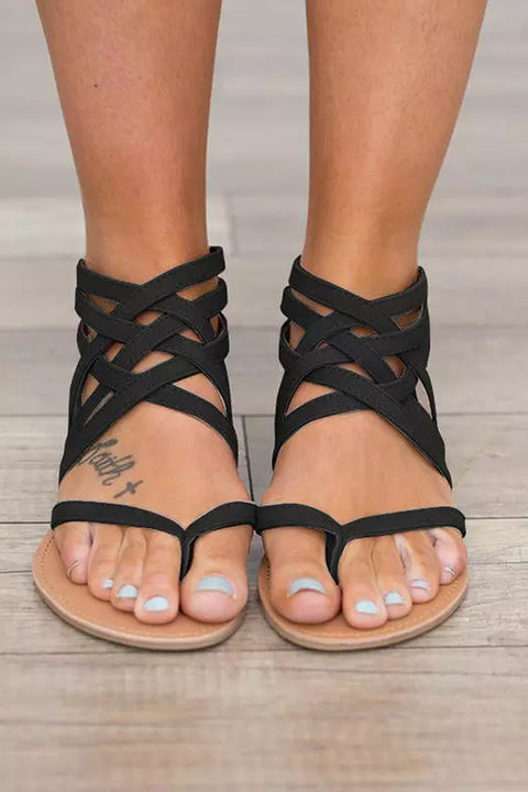 Summer Cross-Tied Zipper Flat Sandals