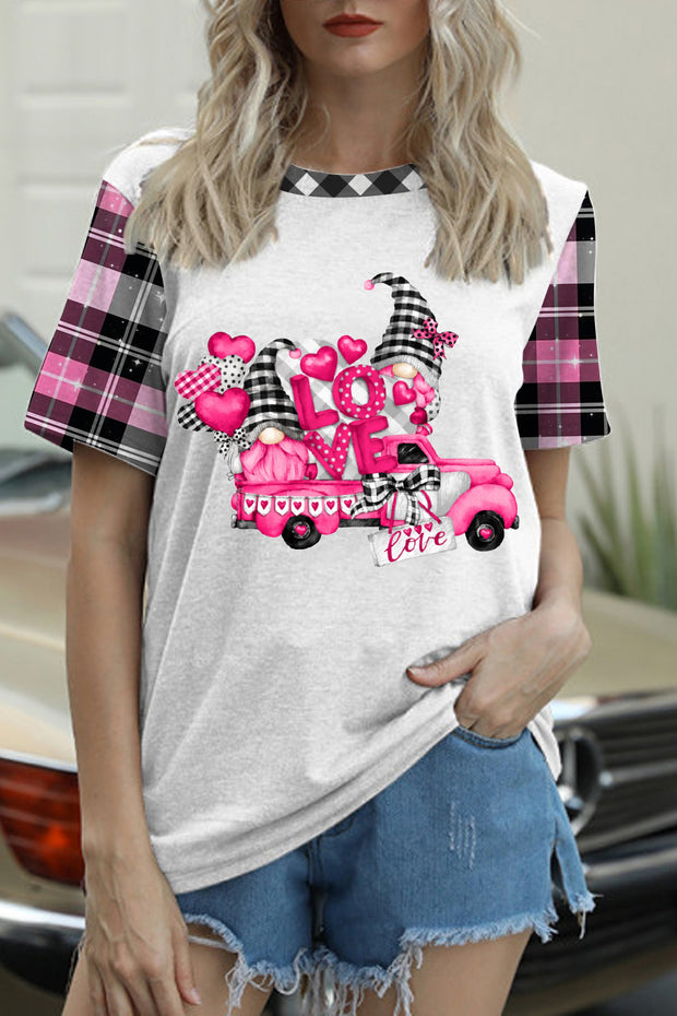 Gnomes Love Truck Heart-Shaped Balloons Plaid Polka Print T-Shirt