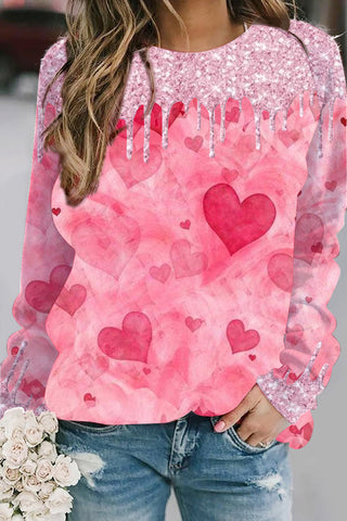 Pink Heart Print  Sweatshirt