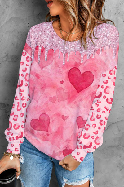 Leopard Pink Heart Print  Sweatshirt