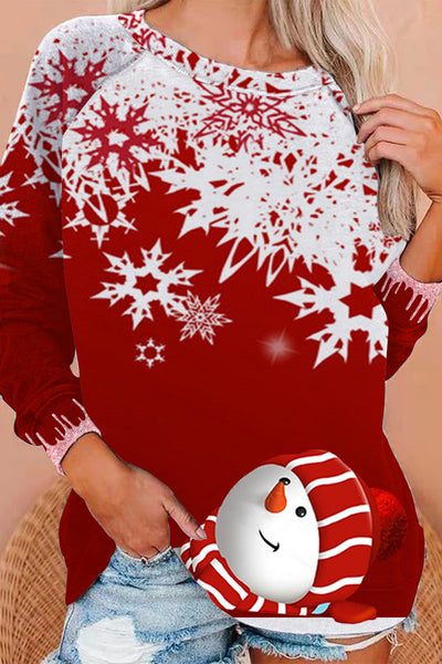 Snowflake And Snowman Red Sweatshirt