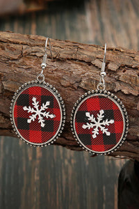 Plaid With Snowflake Round Earrings