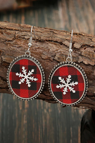 Plaid With Snowflake Round Earrings