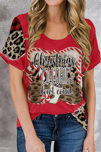 Christmas Calories Don't Count Leopard Red T-shirt