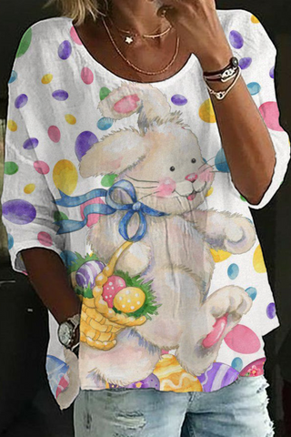 Happy Easter Bunny & Colorful Easter Eggs Half Sleeves Tee