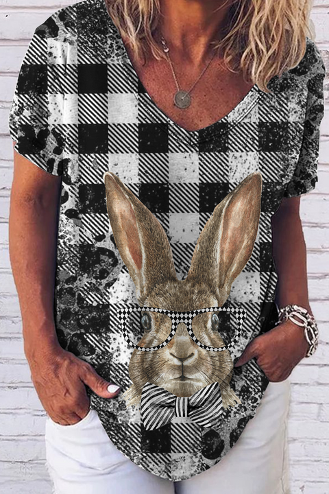 Gentleman Rabbit at Easter Day Fold V-neck Loose T-Shirt