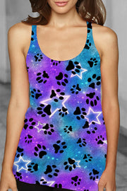 Cute Dog Paws Roaming In The Romantic Milky Way Starry Sky Racerback Tank Top