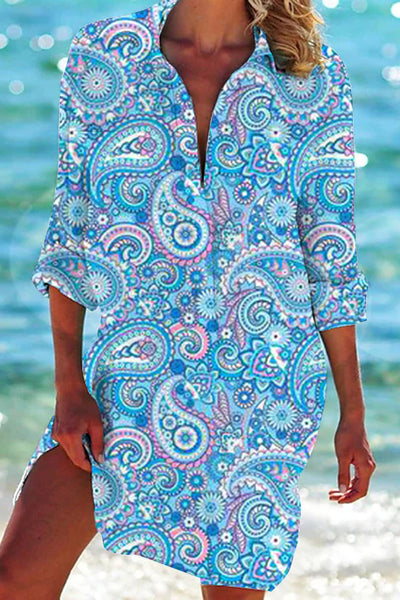 Marine Style Mandala Romantic Floral Loop Pattern Patch Front Pockets Shirt